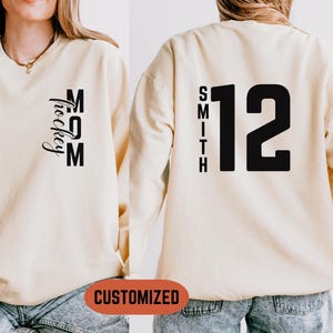 Custom Hockey Comfort Colors Sweatshirt Hockey Mama Sweater Custom Name 2-Sided Pullover Sport Mom Gift Shirt Sports Mom Game Day Sweatshirt