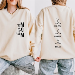Custom Hockey Comfort Colors Sweatshirt Hockey Mama Sweater Custom Name 2-Sided Pullover Sport Mom Gift Shirt Sports Mom Game Day Sweatshirt