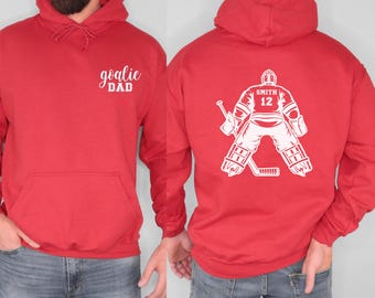 Custom Goalie Hockey Dad Hoodie Sweatshirt Personalized Hockey Goalkeeper Pullover Game Day Apparel Hockey Dad Gift Personalized Name Number