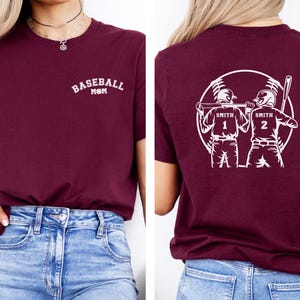 2 Player Baseball Mom Shirt Custom 2 Sided Baseball Shirt Game Day Apparel Football Mom Gift Proud Baseball Mama Personalized Name Number