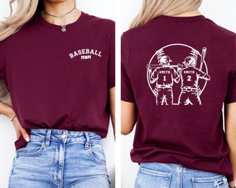 2 Player Baseball Mom Shirt Custom 2 Sided Baseball Shirt Game Day Apparel Football Mom Gift Proud Baseball Mama Personalized Name Number