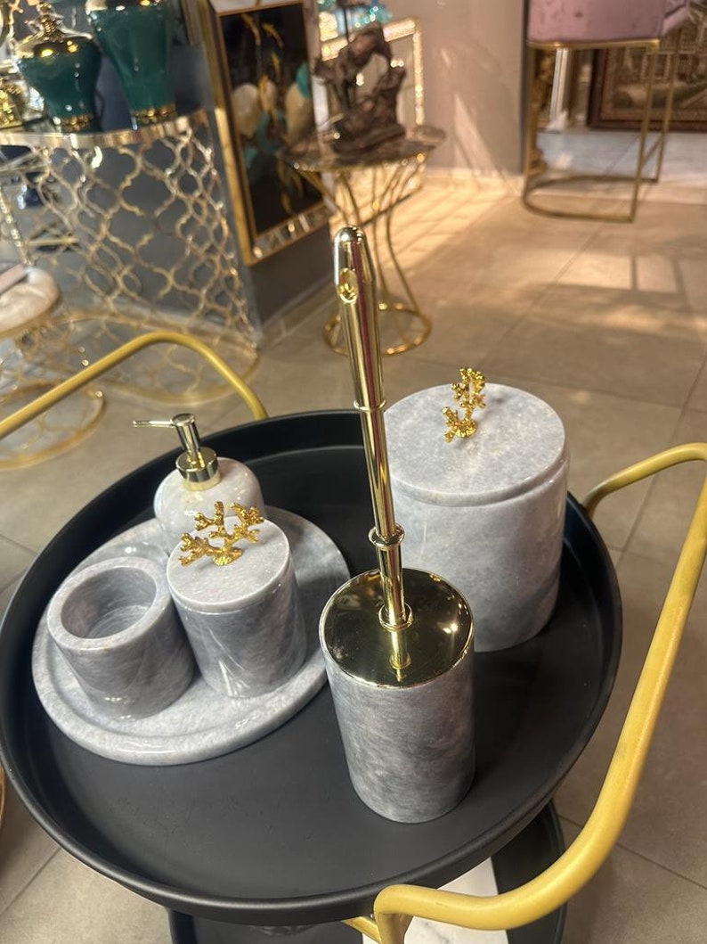 7 Piece Bathroom Set Marble - Etsy