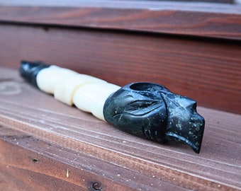 Condor & Serpent Tobacco Pipe - Serpentine Stone and Bone For Sacred Tobacco Mapacho Ceremonial 23cm