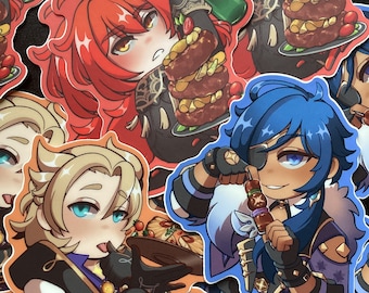 Genshin Impact Foodie Stickers: Mondstadt Edition, Chibi Kawaii Vinyl Stickers (3")