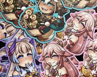 Genshin Impact Stickers: Inazuma Foodies, Kawaii Chibi Vinyl Stickers (3")