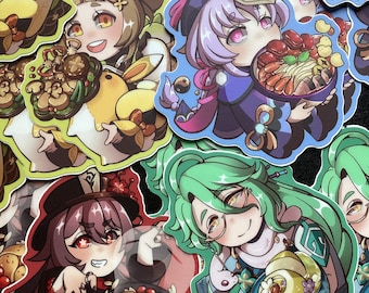 Genshin Impact Liyue Foodie Chibi Stickers: Childe/Tartaglia, Ganyu, Gaming + More  (3")