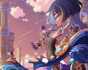 At Dawn with Wanderer | Scaramouche Wanderer | Genshin Impact Print 11" x 17"