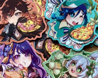 Genshin Impact Archons Foodies Stickers: Kawaii Chibi Vinyl Matte (3")