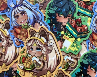 Genshin Impact Foodie Stickers: Natlan Edition, Kawaii Chibi Vinyl Matte Stickers (3")