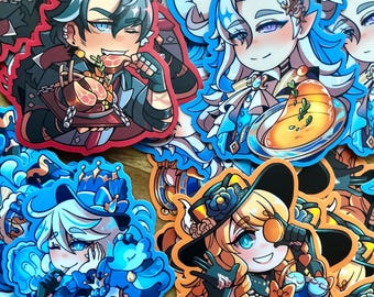 Genshin Impact Foodie Stickers: Fontaine Chibi Vinyl Stickers 3"