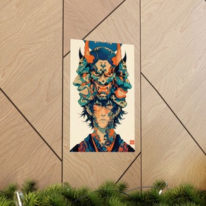 Ronnin Warrior Japanese Oni Hannya Demon Mask Wall Art Print Decor