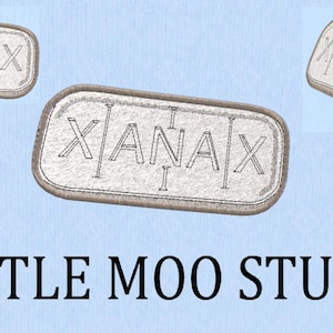 May include: Image features three rectangular patches with the word "XANAX" in a stylized font. The patches are light gray with a darker border, set against a light blue background. The text "LITTLE MOO STUDIO" is below.