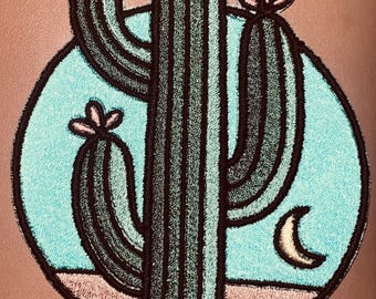Moonlit Saguaro Embroidered Patch (Digital Download—Files Only)