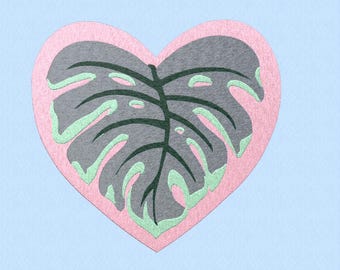 XL Monstera Heart Embroidery 9x9" **Digital Download**
