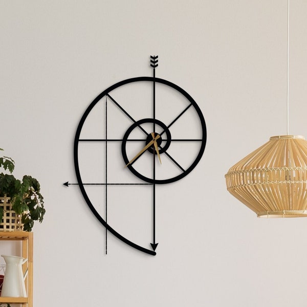 Fibonacci Spiral Wall Clock, Golden Ratio Wall Art, Minimalist Modern Wall Clock, Unique Wall Clock, Decorative Wall Clock, New Home Gift