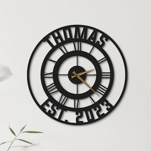 Personalized Silent Metal Large Wall Clock, Custom Family Name Metal Sign,  Custom Unique Wall Clock, Family Name Clock, Housewarming Gift
