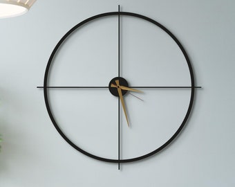 Black Minimalist Wall Clock, Modern Large Wall Clock, Design Wall Clock, Unique Home Decor Art, Horloge Murale, Wanduhr, Housewarming Gift