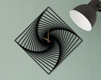 Horloge murale en spirale carrée, horloge murale en métal minimaliste noir, horloge murale moderne, horloge murale créative, horloge murale minimaliste, cadeau pour une nouvelle maison