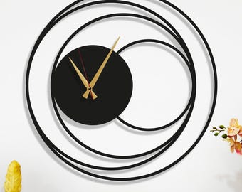 Minimalist Clock, Unique Big Wall Clock, Minimal Silent Oversized Clock, Black Clock For Wall, Living Room Wall Clock, Farmhouse Wall Clock