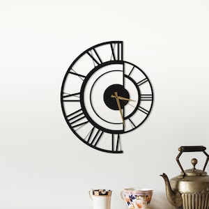 Half Circle Design Metal Wall Clock, Large wall clock minimalist, Modern wall clock, Design wall clock, Wall clock unique, Housewarming Gift