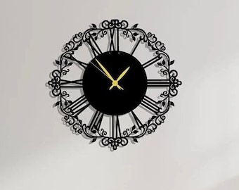 Flower Metal Wall Clock, Round Large Clock, Housewarming Gift, Modern Unique Wall Clock, Silent Wall Clock, Housewarming Gift, Office Decor