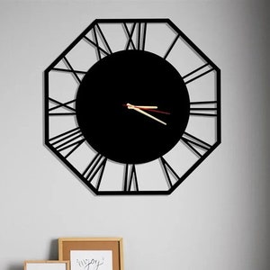 Octagon Metal Wall Clock, Large Modern Wall Clock, Oversized Wall Clock, unique Wall Clocks Decor, industrial Wall Clock, gifts for him