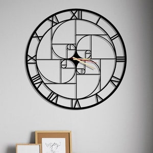 Golden Ratio Metal Wall Clock, Unique Modern Cloc, Fibonacci Spiral Wall Clock, Mid Century Modern Wall Clock, Golden Ratio Wall Art