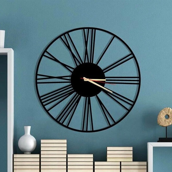Minimalist Wall Clock, Modern Wall Clock, Silent Metal Wall Clock, Clocks For Wall, Black Wall Clock, Unique Wall Clock, Living Room, gift