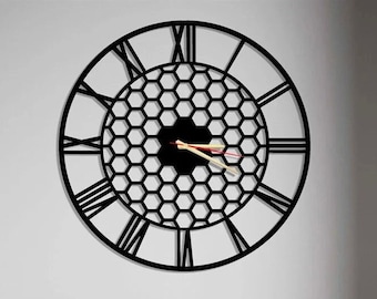 Black Geometric Metal Large Wall Clock, Modern Clock Silent Oversize Clock for Wall, Unique Art, Home Decor, Metal Wall Art, Horloge Murale