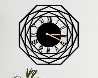 Octagonal Minimalist Wall Clock, Unique Oversized Roman Numerals, House Wall Clock, Silent Clock, Office Wall Clock, Housewarming Gift