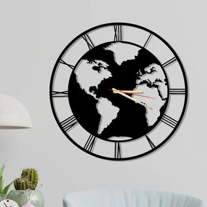 World Map Metal Wall Clock, Metal World Map Art, Metal Wall Art, Modern Wall Decor, Housewarming Gift, Interior Living Room, Wanduhr