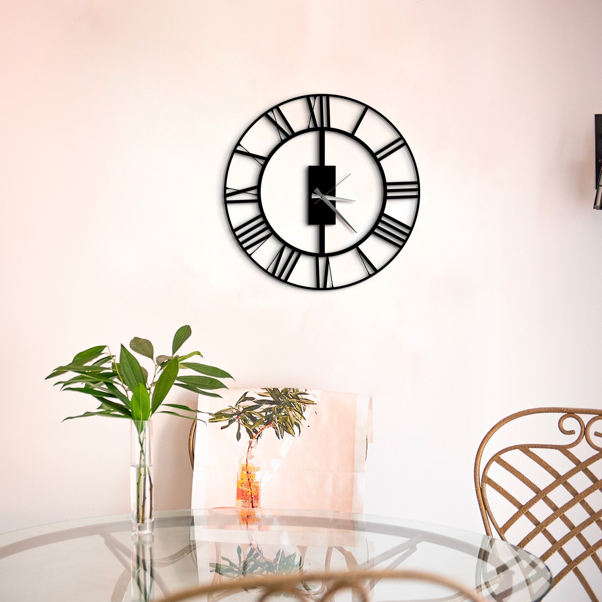 Roman Numeral wall Clock, Black Unique Large Roman Numeral Clocks, Roman Numeral Home Office Clocks, Modern, Minimalist Clock, Wanduhr Metal