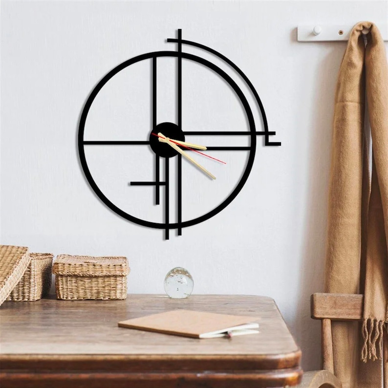 Unique Black Metal Large Wall Clock, Minimalist Wall Clock, Elegant Wall Clock, Oversized Wall Clock Horloge Murale, Housewarming Gift, image 3