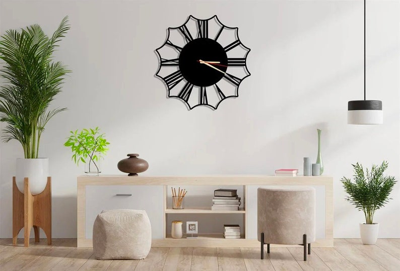 Black Oversize Wall Clock, Unique Silent Large Metal Wall Clock, Modern