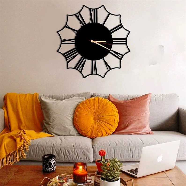 Black Oversize Wall Clock, Unique Silent Large Metal Wall Clock, Modern
