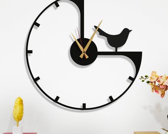 Modern Bird Wall Clock, Metal Unique Wall Clock, Minimalist Wall Clock, Nature Wall Clock, Home Decor, Wall Clocks, Living Room Decor