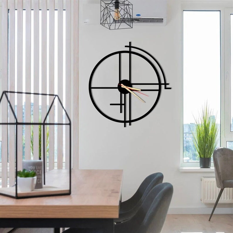 Unique Black Metal Large Wall Clock, Minimalist Wall Clock, Elegant Wall Clock, Oversized Wall Clock Horloge Murale, Housewarming Gift, image 1