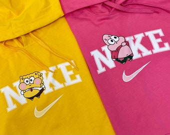 Sudadera con capucha para pareja, sudadera bob esponja cuello redondo, sudadera san valentín, sudadera navidad, sudadera para enamorados, sudadera dúo Bob y Patricio