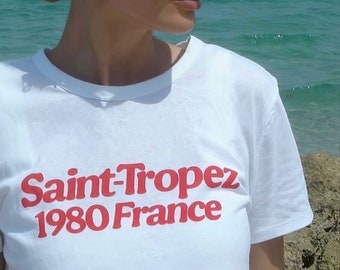 Saint Tropez graphic t-shirt 1980 France short t-shirt, baby t-shirt, boxy, vintage graphic, Côte d'Azur t-shirt, retro baby beach style