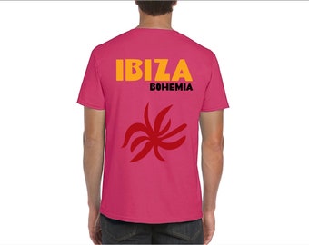 Gemischtes T-Shirt „IBIZA“, T-Shirt mit Stadtnamen, T-Shirt für sie, T-Shirt für ihn, T-Shirt für den Urlaub, Baumwoll-T-Shirt, Spanien, Strand