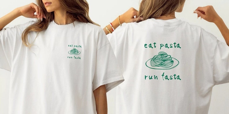 T-shirt eat pasta run fasta, t-shirt unisexe, baby tee vêtements de l'an 2000, haut tendance, chemise rétro, t-shirt années 90, style y2k image 1