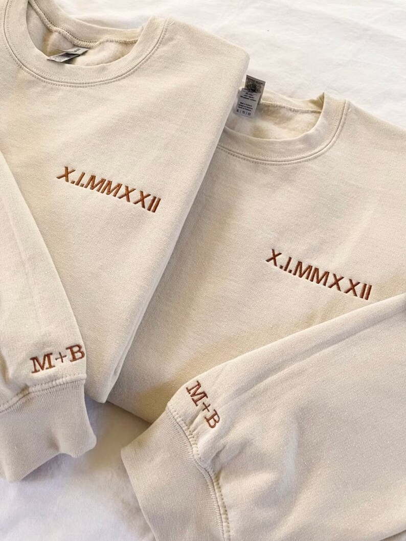 Hooded/round neck sweatshirt for couple, meeting date sweatshirt, Valentine's Day, gift, wedding sweatshirt, embroidery wedding gift, Roman numerals image 3