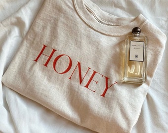 HONEY vintage aesthetic t-shirt | feminine t-shirt, chic Parisian style, women's essential, gift for her, baby tee