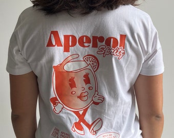 T-shirt mixte « APEROL SPRITZ », t-shirt nom de cocktail, t-shirt pour elle, t-shirt pour lui, t-shirt pour apéro, t-shirt en coton