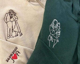 Unisex-Hoodie oder Rundhals-Sweatshirt mit Fotostickerei, Paargeschenk, personalisiertes Sweatshirt, Baumwolle, Valentinstagsgeschenk, Kdo-Stickerei