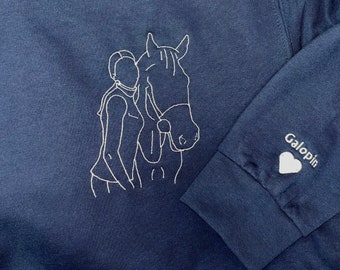 Sweat broderie photo, sweat équitation, St Valentin, pull cadeau brodé, sweat personnalisé,  coton, cadeau StValentin, sweat cheval cavalier