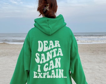 „Dear Santa I Can Explain“ Kapuzenpullover, Weihnachts-Sweatshirt, Sweatshirt für sie, Pullover für ihn, Geschenk-Sweatshirt, Weihnachts-T-Shirt