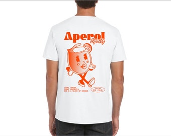 Unisex-T-Shirt „APEROL SPRITZ“, T-Shirt mit Cocktailnamen, T-Shirt für Sie, T-Shirt für Ihn, Aperitif-T-Shirt, Baumwoll-T-Shirt