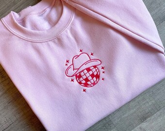 Hooded sweatshirt, round neck sweater, Valentine's Day gift, disco ball sweatshirt, cowboy embroidery, disco ball, trendy sweatshirt, Stockholm style sweatshirt