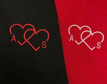 Sweat pour couple, broderie, coeur et initiales, sweat st valentin, sweat pour amoureux, sweat date de mariage, capuche/col rond